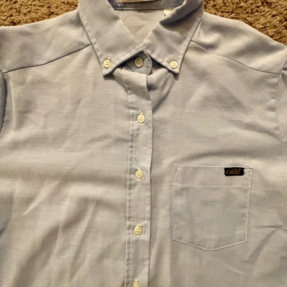 Chic by h.i.s Womans size Lg. Light blue button up fitted shirt Vintage Like new - Picture 9 of 16